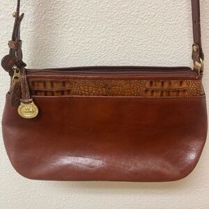 BRAHMIN Leather and Croc Embossed Cognac Shoulder Bag